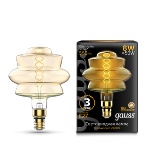 Лампа Gauss Filament BD180 8W 560lm 2400К Е27 golden flexible LED 1/4