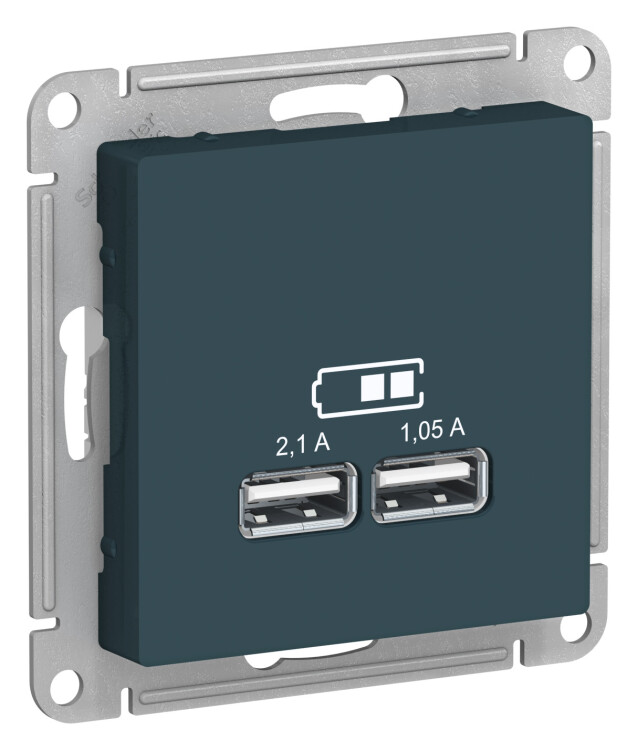 Розетка USB-зарядное устр-во 2-я, 2100мА, изумруд  AtlasDesign