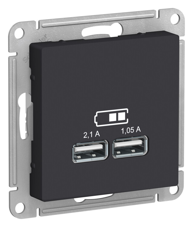 Розетка USB-А 2-я, 2,1А, карбон  AtlasDesign