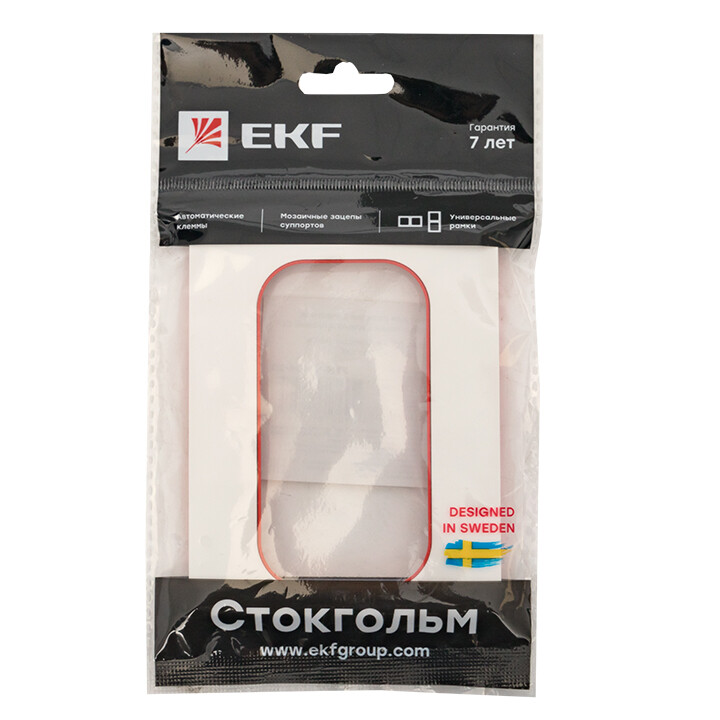 Рамка для розетки 2-мест. белая с  линией цвета красный Стокгольм EKF PROxima