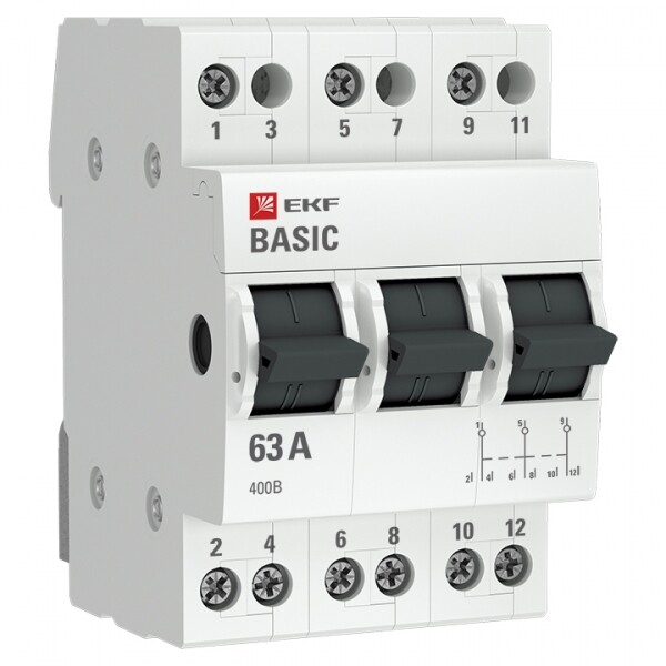 Переключатель мод. 3-пол. (3P)  63А 3-позиц. EKF Basic