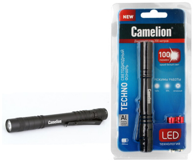 Camelion LED51517  (фонарь, черн, LED XPE, 3 реж 2XLR03 в компл., алюм., откр. блистер)