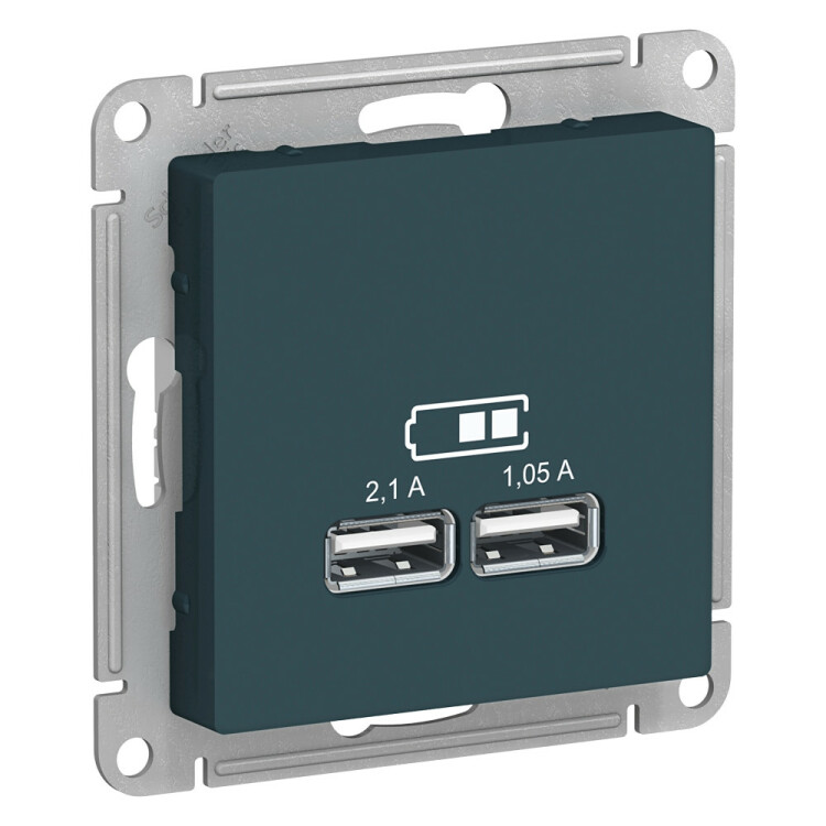 Розетка USB-зарядное устр-во 2-я, 2100мА, изумруд  AtlasDesign