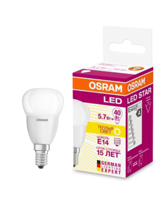 Лампа светодиод. (LED) Шар Е14  5.7Вт 470лм 3000К 230В матов. Osram