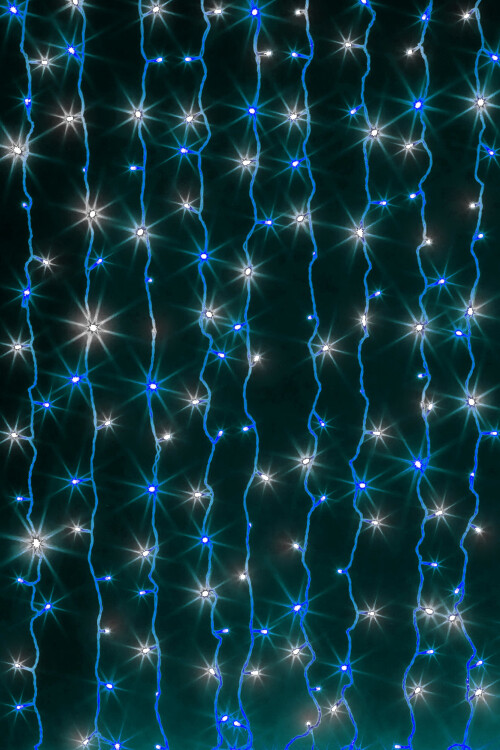 РАСПРОДАЖА Гирлянда-штора эл. уличн. (LED) ширина 2,4м (16 нитей х1,5м) 500 светодиодов, синий/бел.с