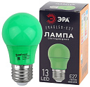 Лампа светодиод. (LED) для белт лайт Груша E27 3Вт 30лм 230В зеленая ЭРА-